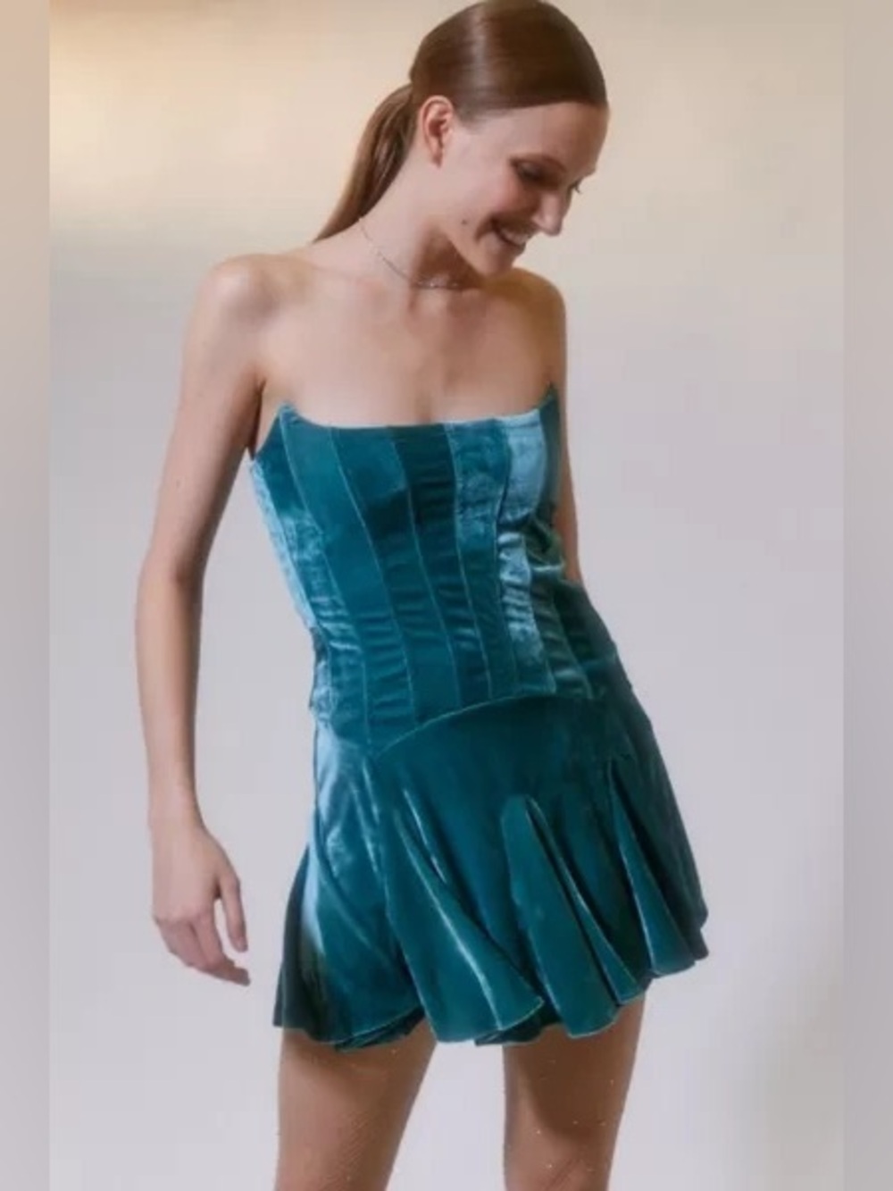 UO Antoinette Velvet Bustier Mini Dress